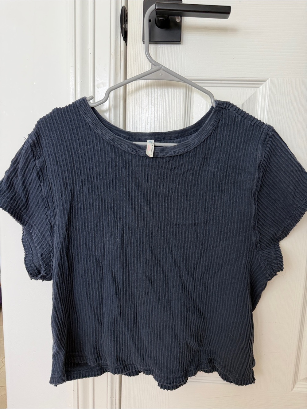 FP Movement by Free People Black Ribbed Short Sleeve Crop Tee